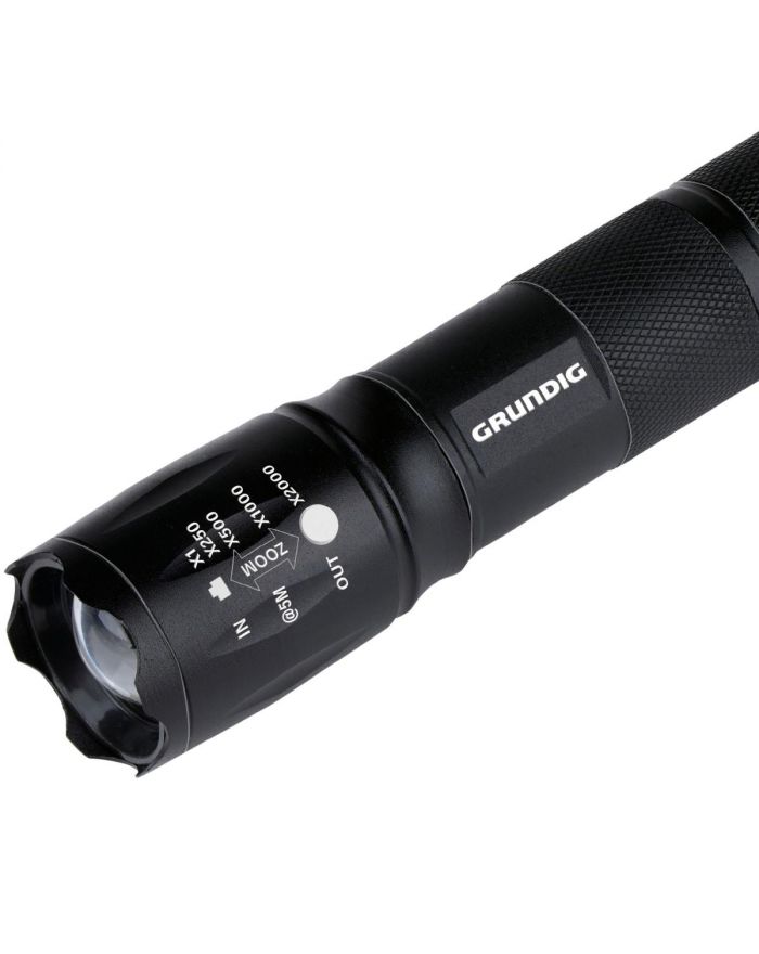 LATARKA TAKTYCZNA LED GRUNDIG MEGALIGHT 80LM ZOOM 5 TRYBÓW 200M ALUMINIOWA