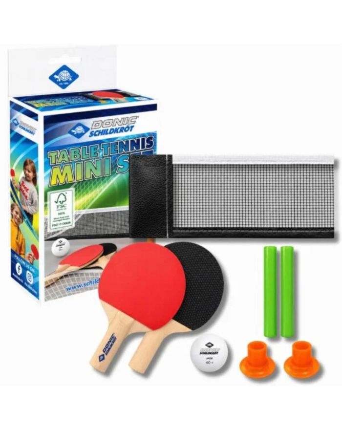 ZESTAW DO TENISA STOŁOWEGO MINI 2 RAKIETKI SIATKA 1 PIŁECZKA DONIC