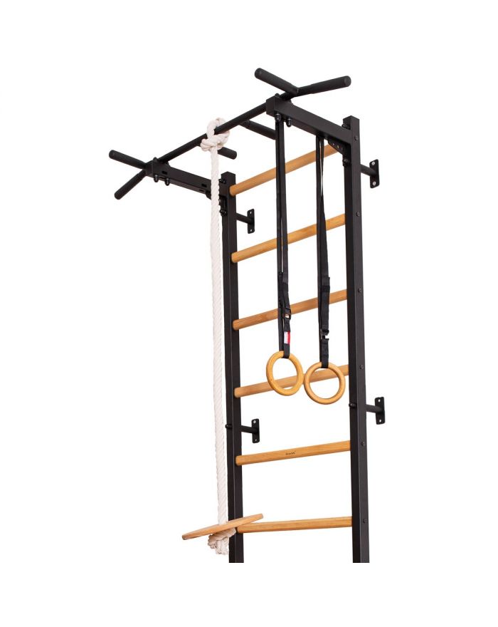 DRABINKA GIMNASTYCZNA DREWNIANO METALOWA Z METALOWYM DRĄŻKIEM I AKCESORIAMI DLA DZIECI BENCHK 721B A076