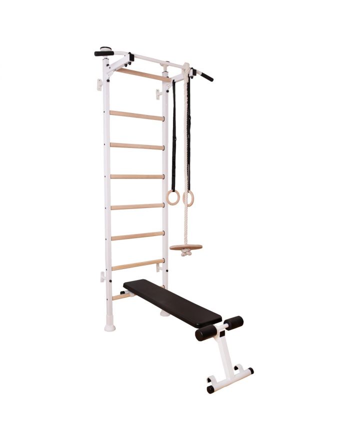 DRABINKA GIMNASTYCZNA DRĄŻEK PORĘCZ ŁAWKA AKCESORIA DZIECIĘCE BIAŁY MAT BENCHK 414