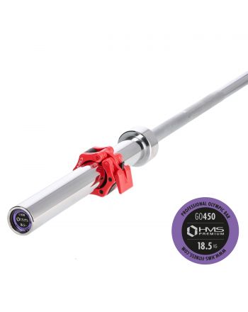GO450 (+ ZG1000R) GRYF OLIMPIJSKI 18.5KG 2200MM HMS Z ZACISKAMI LOCK JAW RED