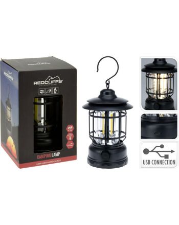 LATARKA LAMPA CAMPING CZARNA 18CM ŁADOWANIE USB REDCLIFFS
