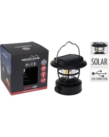 LATARKA LAMPA CAMPING CZARNA ŁADOWANIE USB I SOLAR REDCLIFFS