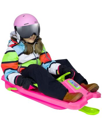 SANKI PLASTIKOWE Z HAMULCEM I KIEROWNICĄ ADAŚ 84x43x25CM CZARNE Z ZIELONYM