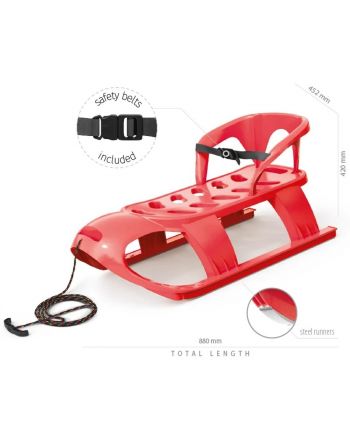 SANKI PLASTIKOWE Z OPARCIEM 88x45x42CM CZERWONE