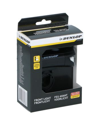 LAMPKA ROWEROWA PRZEDNIA CERTYFIKAT DWA TRYBY ŚWIECENIA NA BATERIE DUNLOP