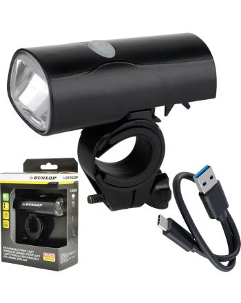LAMPKA ROWEROWA PRZEDNIA LED USB-C CERTYFIKAT 2 TRYBY DUNLOP