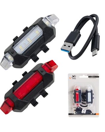 ZESTAW LAMP ROWEROWYCH LED PRZÓD I TYŁ XQMAX ŁADOWANIE USB